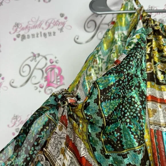 Costa Blanca open shoulder blouse top shirt paisley boho silky shimmer keyhole - Picture 7 of 12